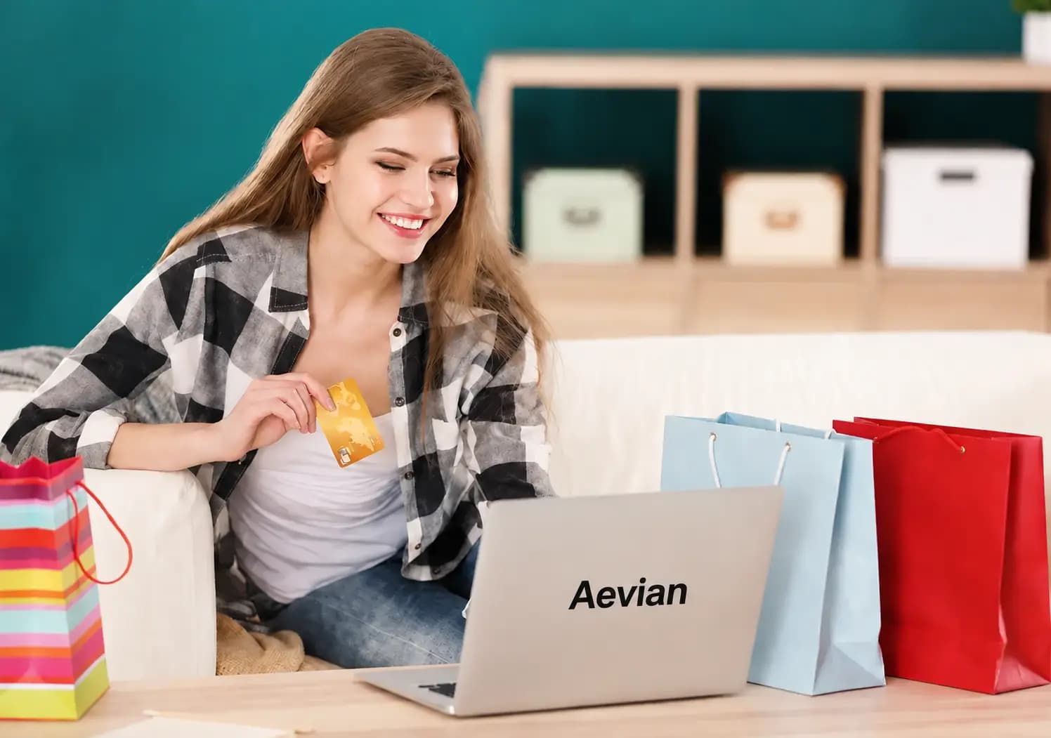 Model wearing orange Aevian hoodie